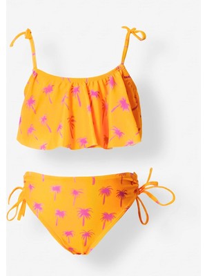 Obje Kız Çocuk Palmiye Desen Fırfırlı Bikini Takım