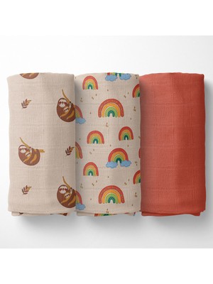 Poema & Rosa 3'lü Kutu Müslin Örtü 110 cm x 80 cm 100% Organik Pamuk | Süper Yumuşak | Yavaş Hayvan
