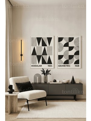 Tontilika Geometrik Modern Sanat 2'li Ahşap Çerçeveli Tablo Seti