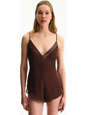 Penti Kahverengi Saten Chiffon Teddy Tulum