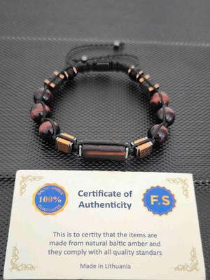 Tahrastone Baltık Damla Kehribar-10 mm Kızıl Kaplangözü-Lav Taşı-Hematit Doğaltaş Bileklik Takı Aksesuar Erkek Bileklik
