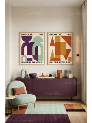 Tontilika Modern Geometrik Tasarım 2'li Ahşap Çerçeveli Tablo Seti