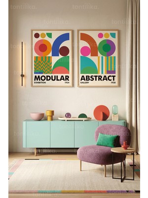 Tontilika Modern Geometrik Minimalist 2'li Ahşap Çerçeveli Tablo Seti