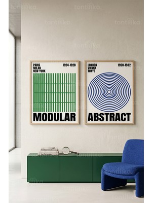 Tontilika Geometrik Soyutlama 2'li Ahşap Çerçeveli Tablo Seti