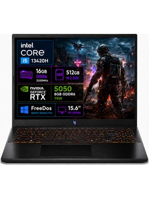 Acer nitro V 15 ANV15-52-01 Intel Core i5-13420H 16GB RAM 512GB SSD RTX5050-8GB 75W 15.6" 165Hz FHD Freedos NH.QZ7EY.003-01