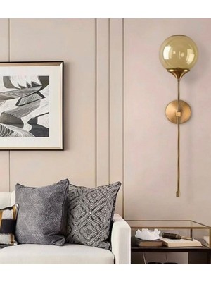 Buiva Modern Tasarım Pilli Aplik 1 Adet Tak Çalıştır Duvar Camlı Aplik Eskitme Gold Bal Camlı