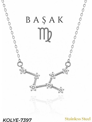 Auravelle Zirkon Taşlı Başak Burcu Yıldız Haritası Gümüş Renk Çelik Kolye