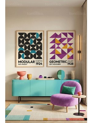 Tontilika Geometrik Modernizm 2'li Ahşap Çerçeveli Tablo Seti