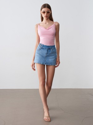 Dilvin 21235 Degaje Yaka Askılı Top-Toz Pembe