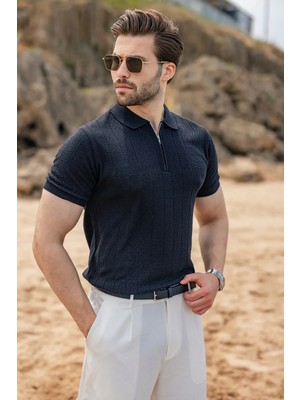 Madmext Antrasit Regular Fit Polo Yaka Triko Erkek Tişört E7503