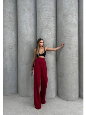 Meecy Bordo Cırtlı Palazzo Pantolon