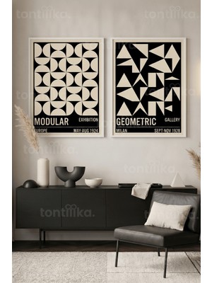 Tontilika Geometrik Modernizm 2'li Ahşap Çerçeveli Tablo Seti