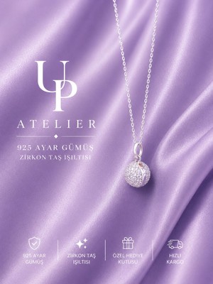 Up Atelier 925 Ayar Gümüş Ithal Zincirli Zirkon Taşlı Yuvarlak Model Kolye