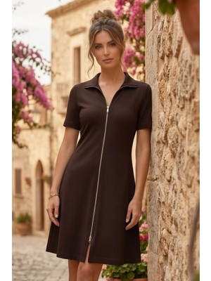 Ded Collection Kadın Kısa Kol Çift Fermuarlı Mini Modal Elbise