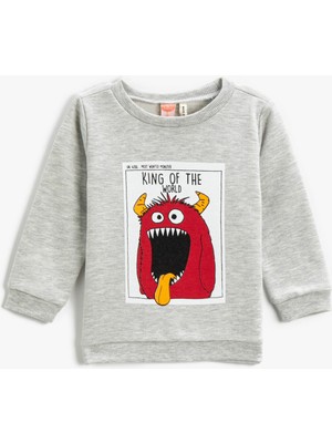 Koton Sweatshirt Canavar Baskılı Bisiklet Yaka