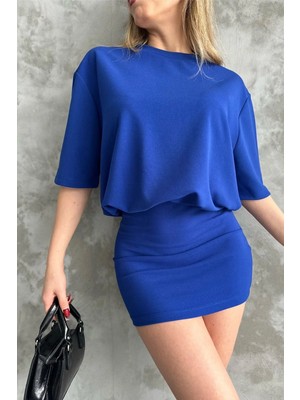Ded Collection Kadın Vatkalı Kısa Kollu Scuba Kumaş Crep Mini Elbise