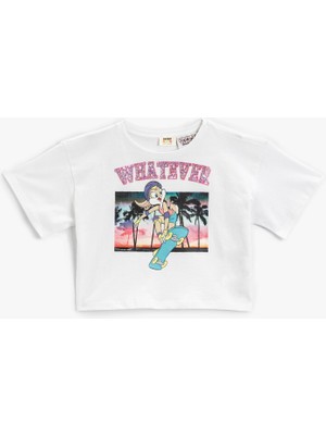 Koton Lola Bunny Baskılı Pul Payetli Crop Lisanslı Kısa Kollu Tişört Pamuklu