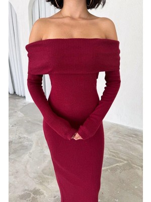 Ded Collection Kadın Madonna Yaka Kaşkorse Kumaş Uzun Elbise