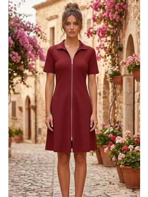 Ded Collection Kadın Kısa Kol Çift Fermuarlı Mini Modal Elbise