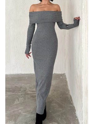 Ded Collection Kadın Madonna Yaka Kaşkorse Kumaş Uzun Elbise
