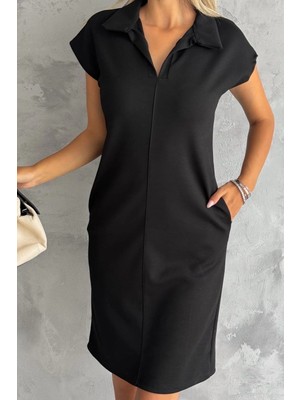 Ded Collection Kadın Polo Yaka Modal Kumaş Kısa Kollu Rahat Kalıp Elbise