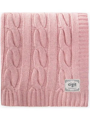 Cigit Saç Örgü Triko Battaniye 80X100 cm (+/-5 Cm) Pudra Pembe