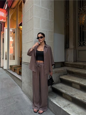 Meecy Kadın Tencel Kumaş Pantolon Gömlek Takım