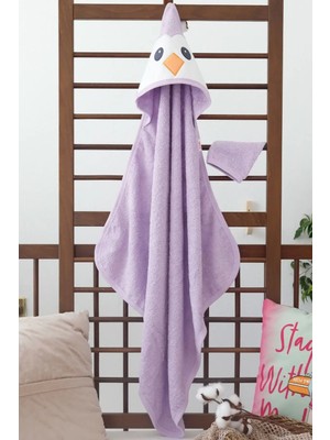 Dyzstar Penguen Nakışlı Unisex Şapka ve Keseli Bebek Banyo Havlusu