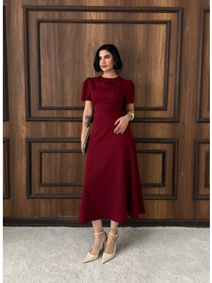 Meecy Kadın Bordo Şık Nikah ve Davet Elbisesi Midi Boy