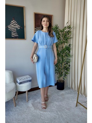 Meecy Maxi Bebe Mavi Kemerli Elbise