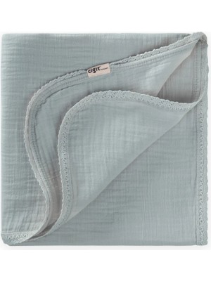 Cigit Dantel Işlemeli Tekkat Müslin Battaniye 100X100 cm +/- 3 cm Mint Yeşil