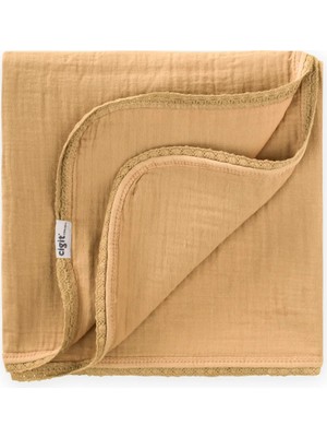 Cigit Dantel Işlemeli Tekkat Müslin Battaniye 100X100 cm +/- 3 cm Hardal Sarı