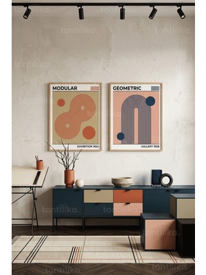 Tontilika Modern Geometrik Minimalizm 2'li Ahşap Çerçeveli Tablo Seti
