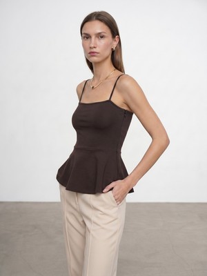 Dilvin 32754 Askılı Top Koyu Kahve Standart Kalıp Kare Yaka %80 Pamuk Kadın Bluz