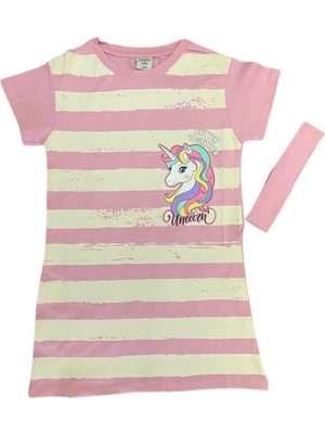 Ded Collection Kız Çocuk Kısa Kollu Unicorn Baskılı Penye Elbise
