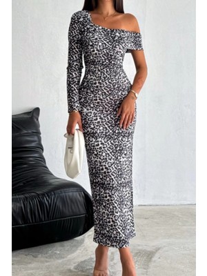 Ded Collection Kadın Leopar Desenli Uzun Sandy Elbise