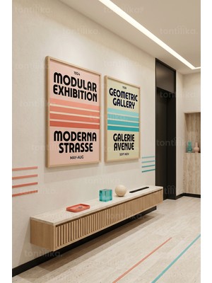 Tontilika Modern Geometrik 2'li Ahşap Çerçeveli Tablo Seti