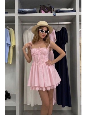 Meecy Dantelli Sırt Bağlamalı Mini Elbise