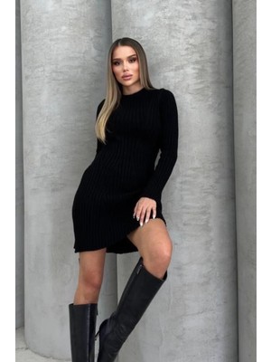 Ded Collection Kadın Mini Triko Bisiklet Yaka Elbise