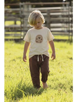 Cigit Kirpi Aplikeli T-Shirt Takım 1-5 Yaş Ekru
