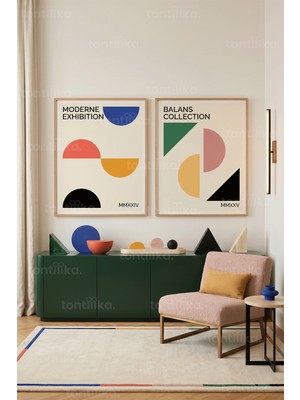 Tontilika Minimalist Geometrik 2'li Ahşap Çerçeveli Tablo Seti