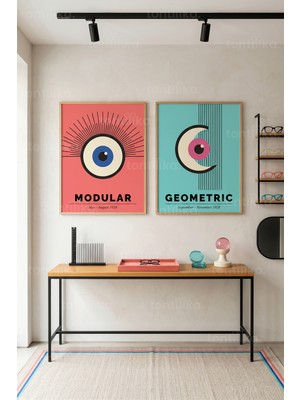 Tontilika Soyut Geometrik 2'li Ahşap Çerçeveli Tablo Seti