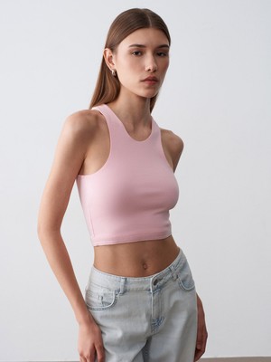 Dilvin 32941 Halter Yaka Crop Top-Toz Pembe