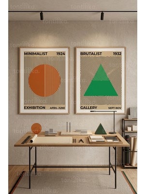Tontilika Geometrik Minimalist 2'li Ahşap Çerçeveli Tablo Seti