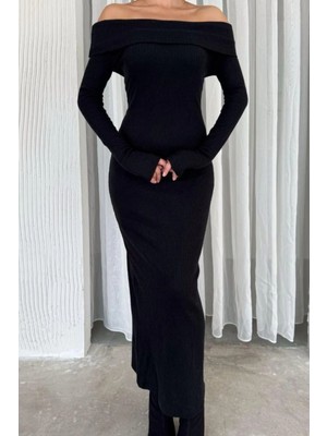 Ded Collection Kadın Madonna Yaka Kaşkorse Kumaş Uzun Elbise