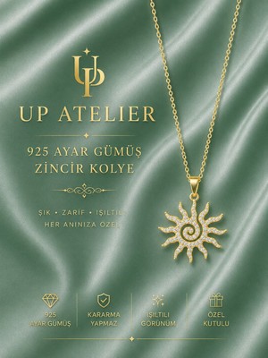 Up Atelier 925 Ayar Gümüş Ithal Zincirli Zirkon Taşlı Spiral Güneş Kolye