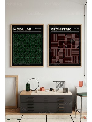Tontilika Modüler Geometri 2'li Ahşap Çerçeveli Tablo Seti