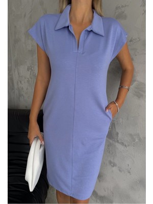Ded Collection Kadın Polo Yaka Modal Kumaş Kısa Kollu Rahat Kalıp Elbise