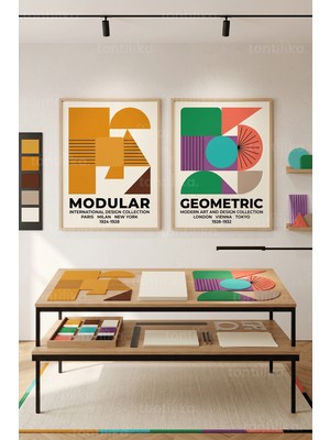 Tontilika Modern Geometrik 2'li Ahşap Çerçeveli Tablo Seti