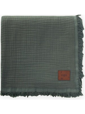 Cigit Müslin Dört Kat Yatak Örtüsü 200X220 cm Haki Yeşil